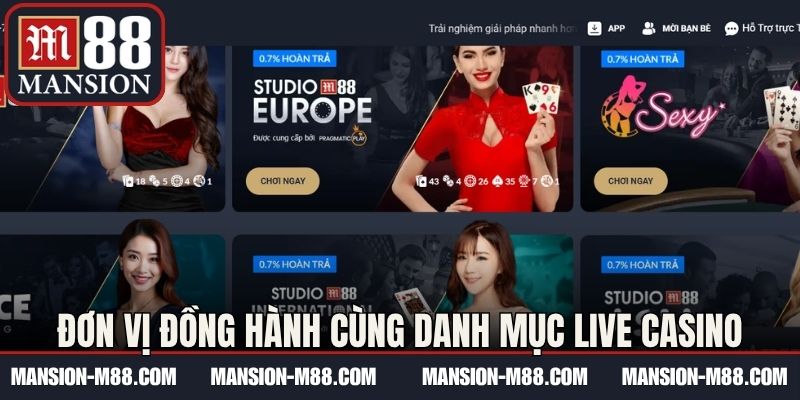 Đơn vị đồng hành cùng danh mục live casino
