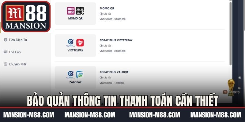 Bảo quản thông tin thanh toán cần thiết
